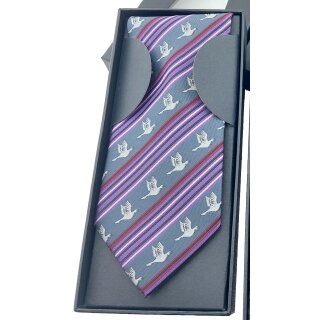 Krawatte mit Tauben-Motiv 8 cm grau_violett_bordo